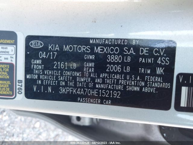 3KPFK4A70HE152192 KIA FORTE LX
