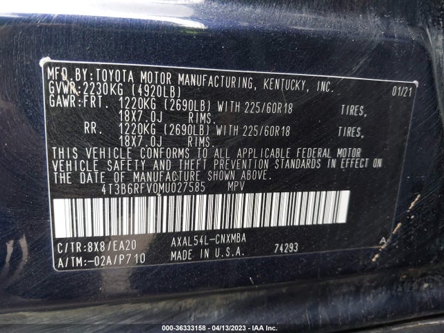 Toyota RAV4 HYBRID 2021 4T3B6RFV0MU027585 Image 10