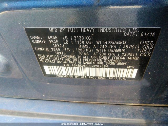 4S4BSANC8G3287684 Subaru Outback 2.5i Limited