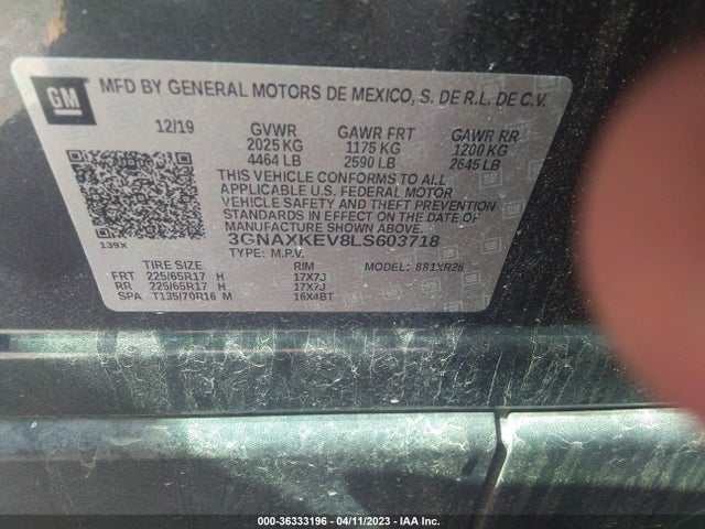 Chevrolet EQUINOX LT 2020 3GNAXKEV8LS603718 Image 9