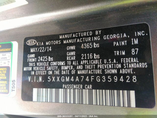 5XXGM4A74FG359428 KIA Optima Lx