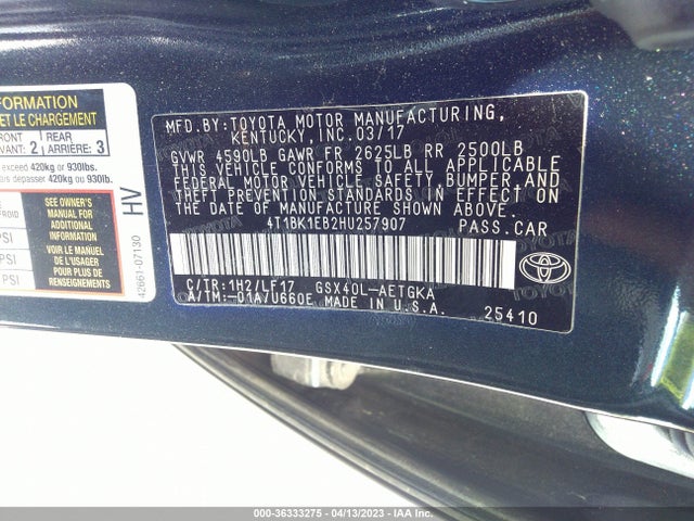 Toyota Avalon Xle/xle Plus 2017 4T1BK1EB2HU257907 Image 10