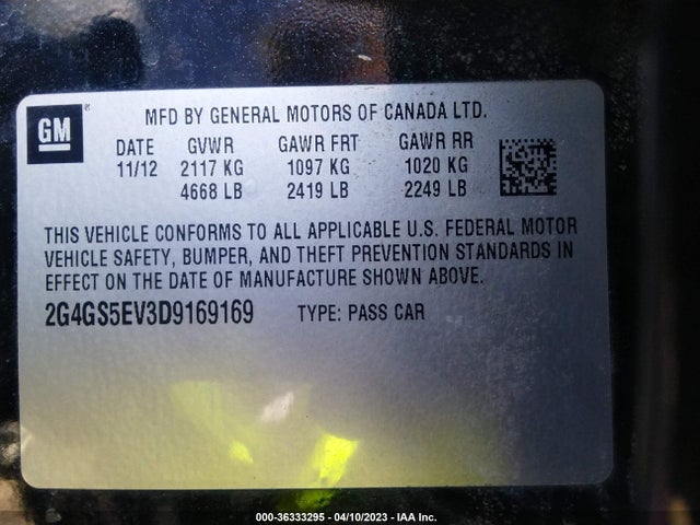 2013 BUICK REGAL TURBO PREMIUM 1 VIN: 2G4GS5EV3D9169169