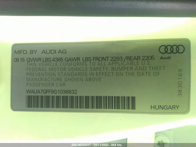WAUA7GFF9G1036632 Audi A3 1.8t Premium