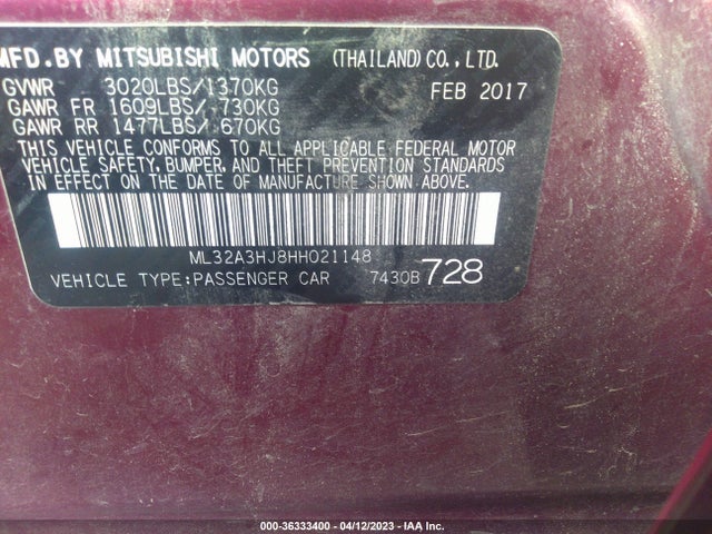ML32A3HJ8HH021148 Mitsubishi MIRAGE ES