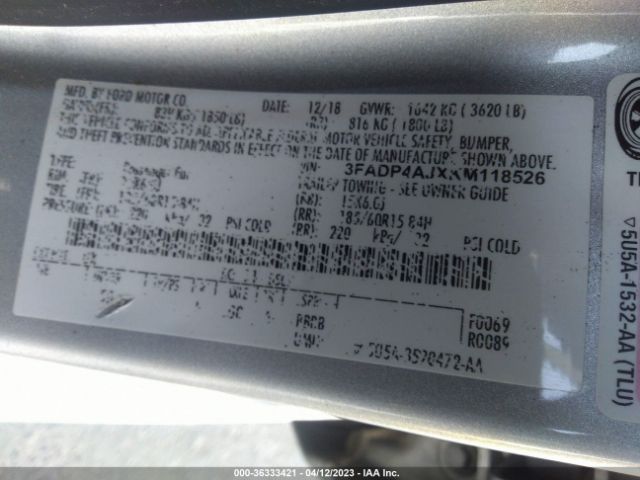 3FADP4AJXKM118526 Ford FIESTA S