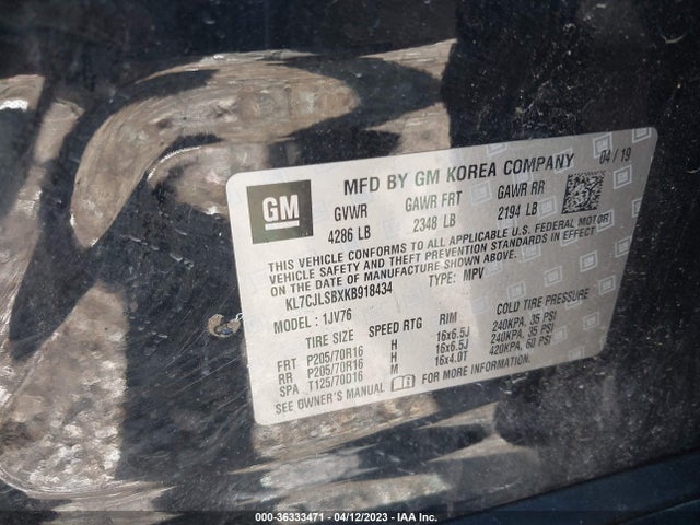 Chevrolet Trax Lt 2019 KL7CJLSBXKB918434 Image 10