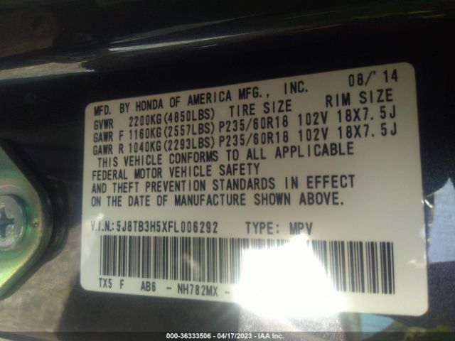 5J8TB3H5XFL006292 Acura Rdx Tech Pkg