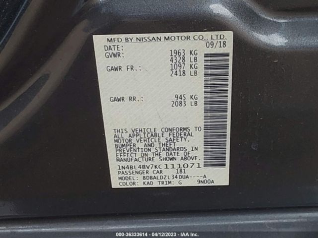 Nissan Altima 2.5 S 2019 1N4BL4BV7KC111071 Image 10