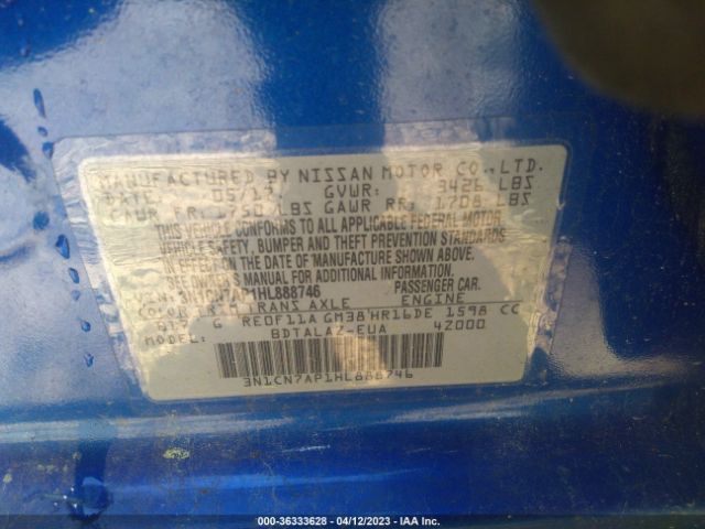 3N1CN7AP1HL888746 Nissan Versa Sedan S Plus
