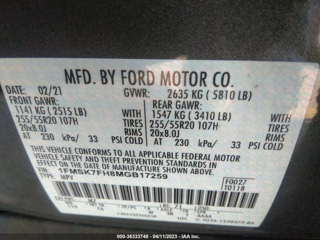 Ford Explorer Limited 2021 1FMSK7FH8MGB17259 Image 9