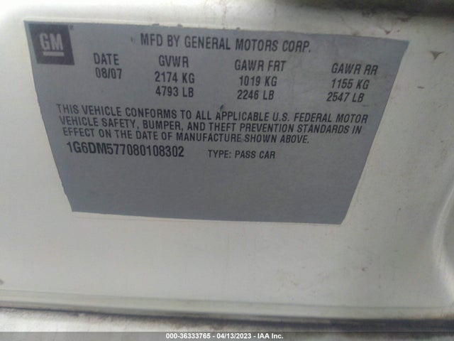 2008 CADILLAC CTS RWD W/1SA VIN: 1G6DM577080108302