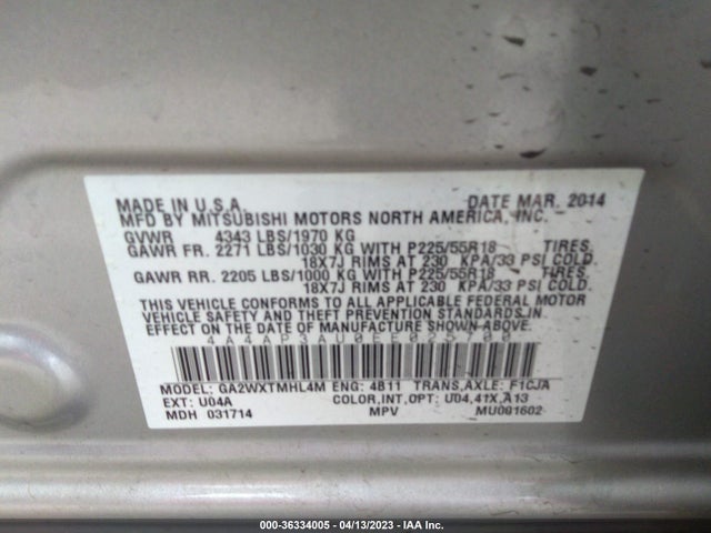4A4AP3AU0EE025700 Mitsubishi Outlander Sport Es
