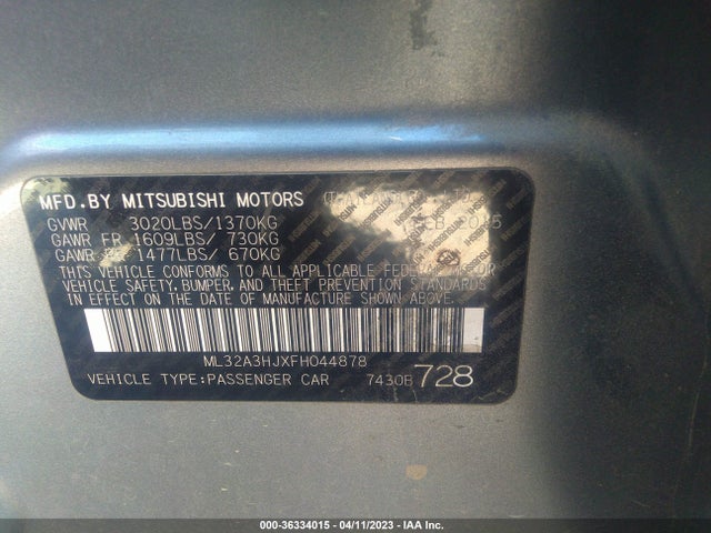 ML32A3HJXFH044878 Mitsubishi Mirage De/rf