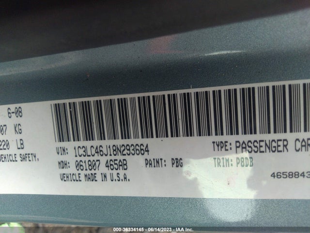 2008 CHRYSLER SEBRING LX VIN: 1C3LC46J18N293664