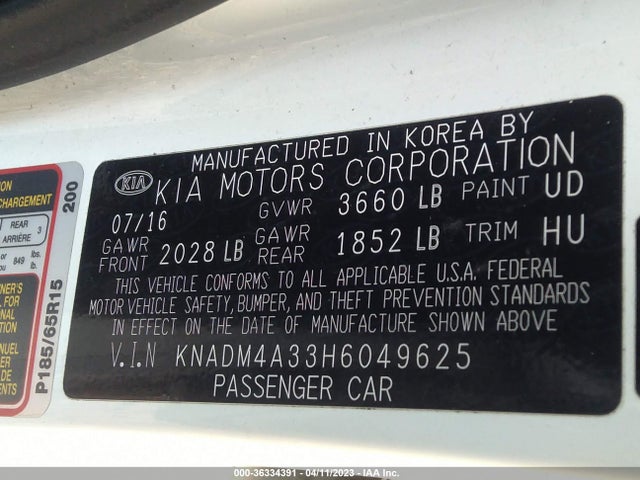2017 KIA RIO LX VIN: KNADM4A33H6049625