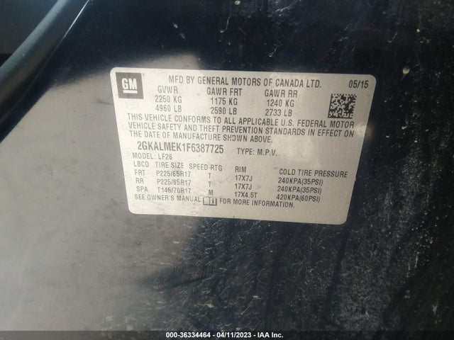 GMC Terrain Sle 2015 2GKALMEK1F6387725 Image 9