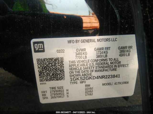 1GKS2GKD4NR223841 GMC Yukon Xl Slt