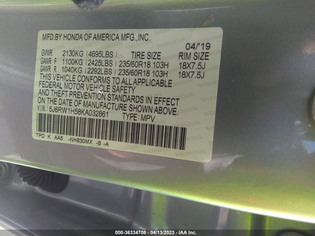 Honda CR-V EX 2019 5J6RW1H58KA032861 Image 9