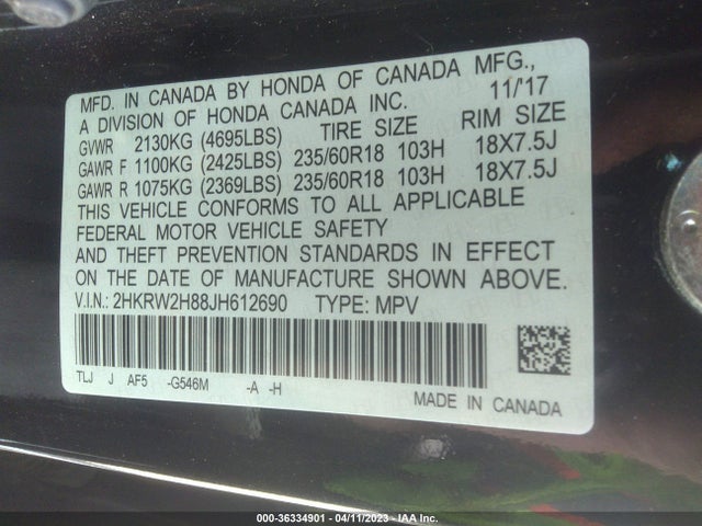 Honda Cr-v Ex-l 2018 2HKRW2H88JH612690 Image 9