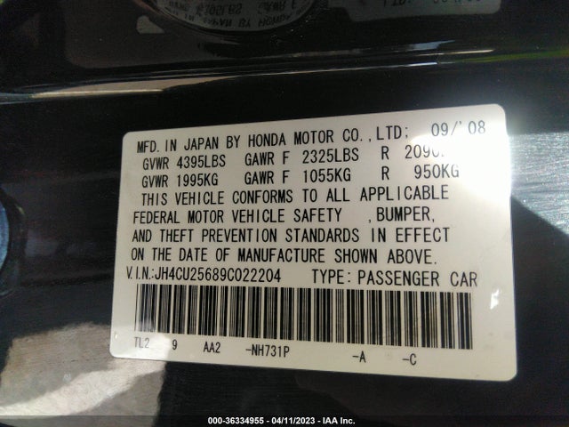 Aukcja sprzedaży 2009 Acura Tsx, vin: JH4CU25689C022204, numer aukcji: 36334955