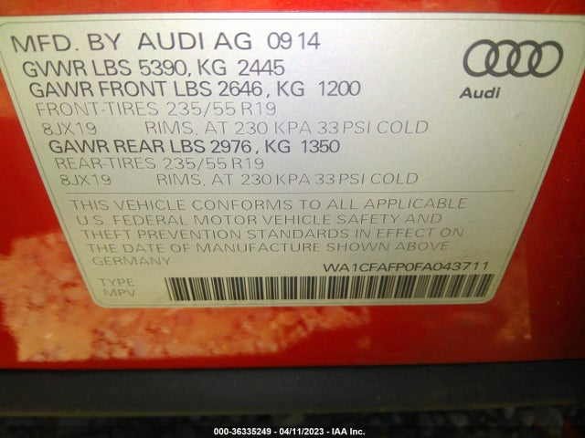 WA1CFAFP0FA043711 Audi Q5 PREMIUM