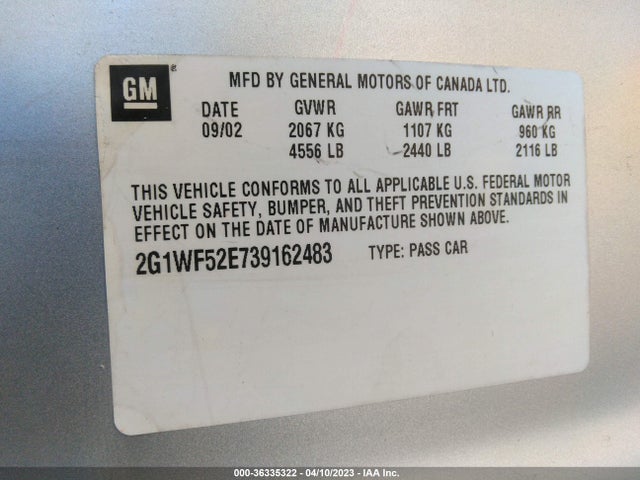2003 CHEVROLET IMPALA VIN: 2G1WF52E739162483