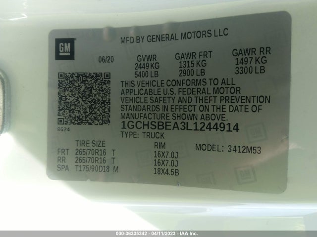 2020 Chevrolet Colorado, VIN: 1GCHSBEA3L1244914