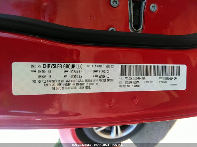 2013 DODGE CHARGER SXT PLUS VIN: 2C3CDXJG4DH564200