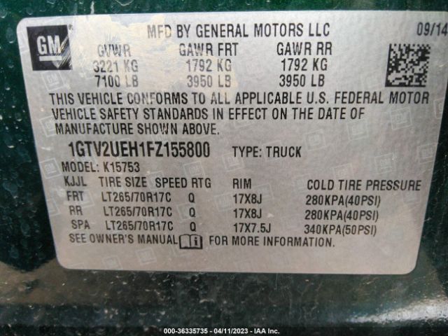 1GTV2UEH1FZ155800 GMC Sierra 1500 Sle