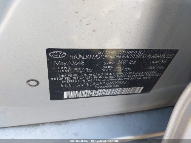 2018 HYUNDAI SONATA SE VIN: 5NPE24AF2JH709432