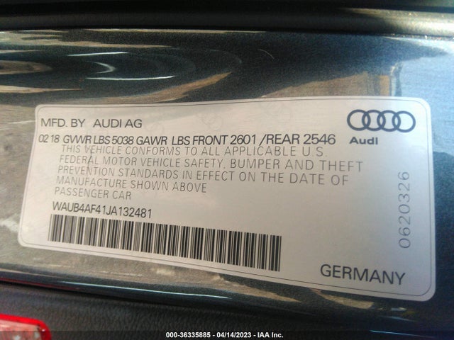 WAUB4AF41JA132481 Audi S4 Premium Plus