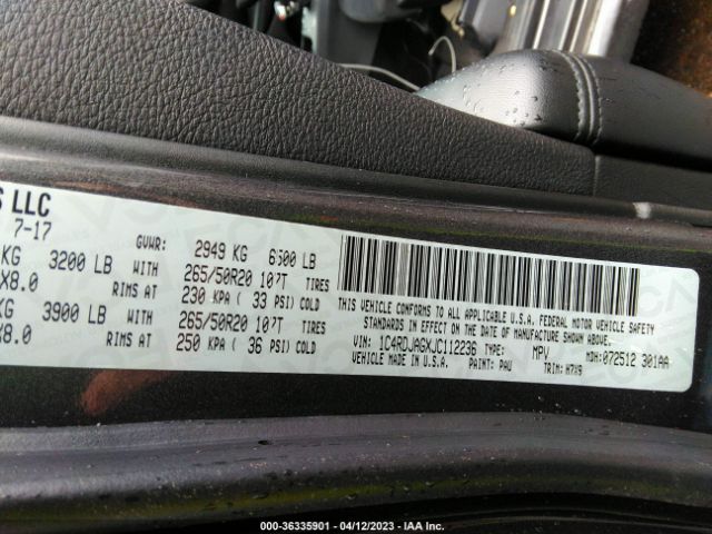 1C4RDJAGXJC112236 Dodge Durango Sxt