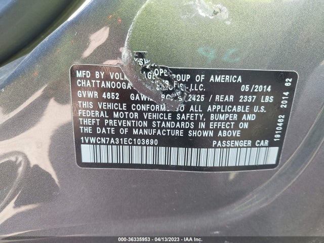 1VWCN7A31EC103690 Volkswagen Passat Tdi Sel Premium