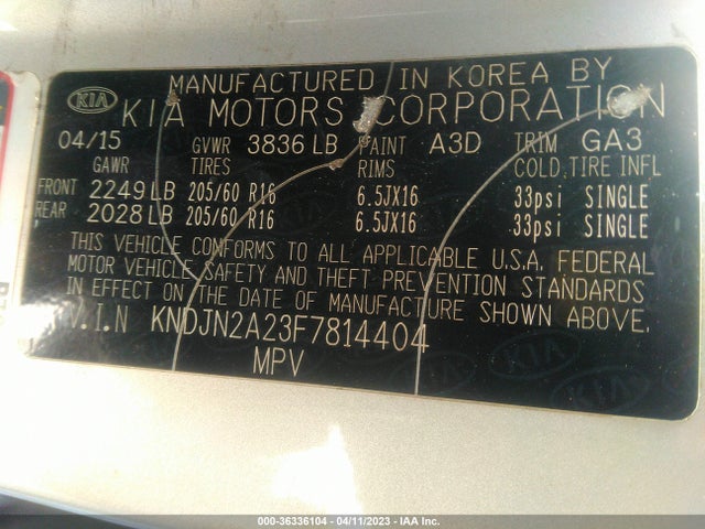 2015 KIA SOUL BASE VIN: KNDJN2A23F7814404