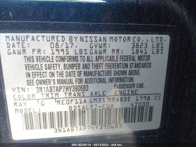 Nissan SENTRA SV 2017 3N1AB7AP7HY390683 Image 9
