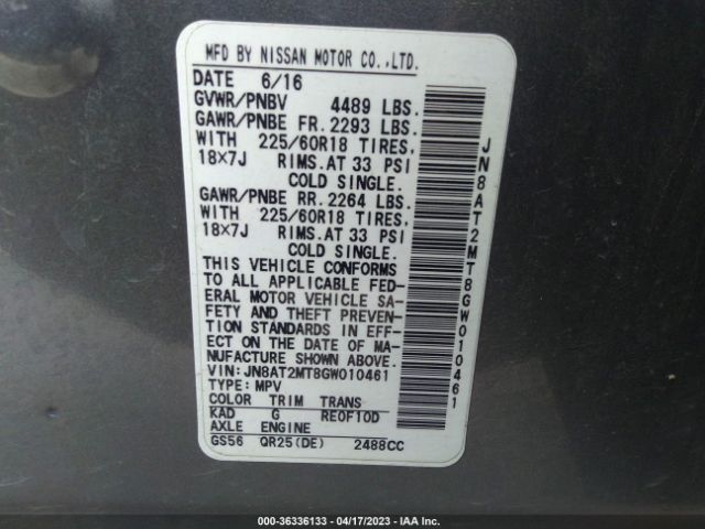 JN8AT2MT8GW010461 Nissan Rogue Sl