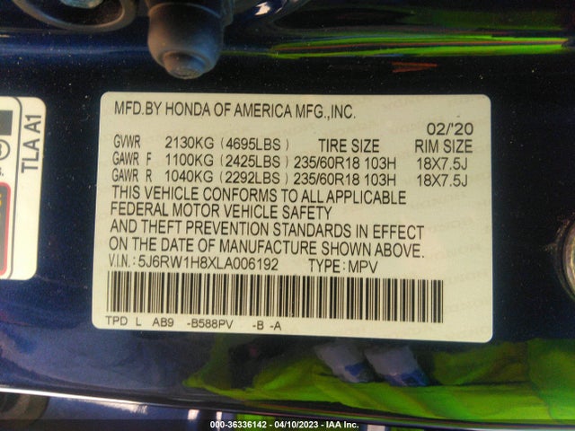 Honda Cr-v Ex-l 2020 5J6RW1H8XLA006192 Image 9