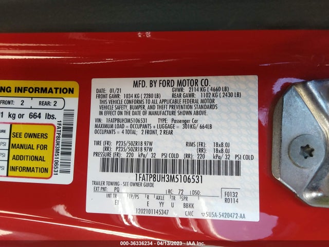 Ford Mustang Ecoboost 2021 1FATP8UH3M5106531 Image 10