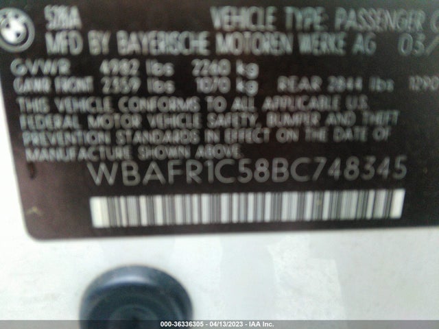 2011 BMW 5 SERIES 528I VIN: WBAFR1C58BC748345