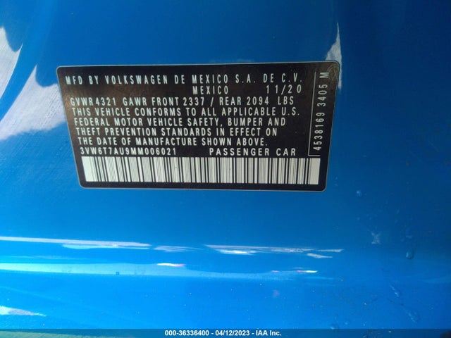 2021 Volkswagen Golf GTI, VIN: 3VW6T7AU9MM006021