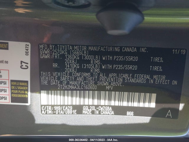 2020 Lexus RX, VIN: 2T2HZMAA3LC160600