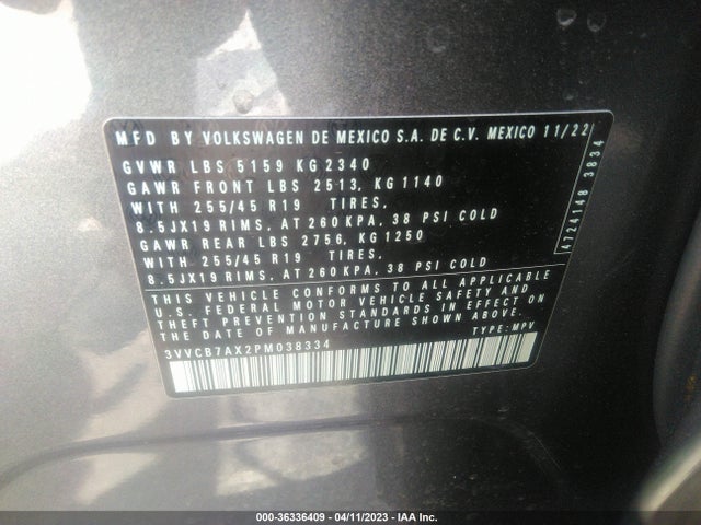 3VVCB7AX2PM038334 Volkswagen Tiguan Se R-line Black