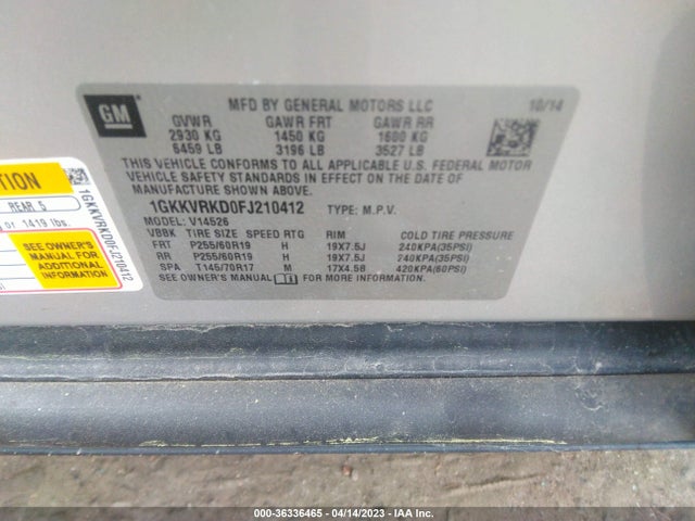 GMC ACADIA SLT 2015 1GKKVRKD0FJ210412 Image 9