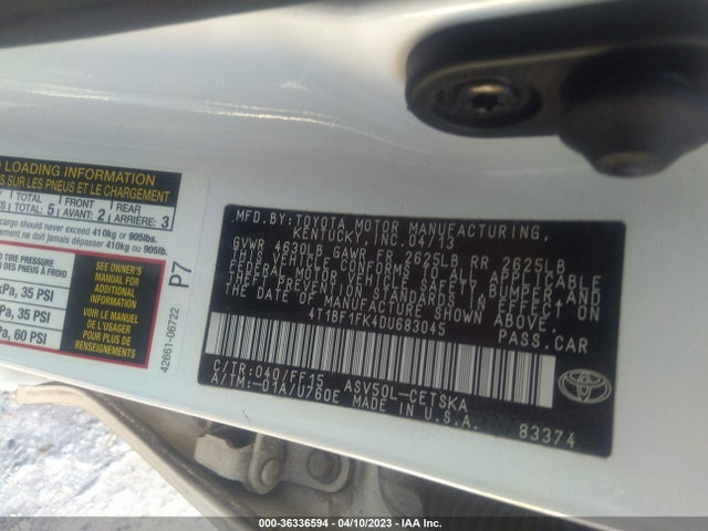 2013 TOYOTA CAMRY L/LE/SE/XLE VIN: 4T1BF1FK4DU683045