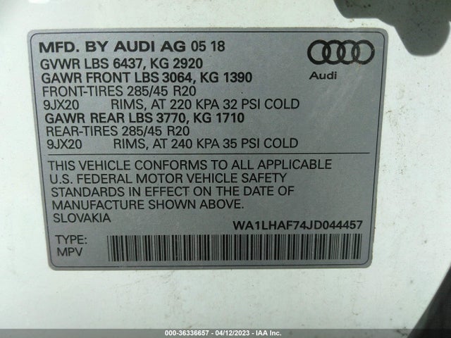 WA1LHAF74JD044457 Audi Q7 Premium Plus