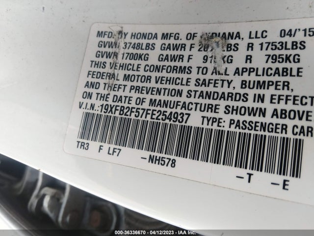 Honda Civic Sedan Lx 2015 19XFB2F57FE254937 Image 9