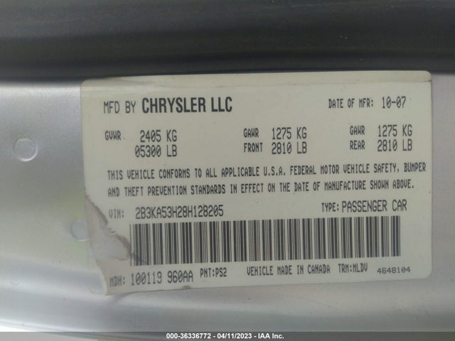 2008 DODGE CHARGER R/T VIN: 2B3KA53H28H128205