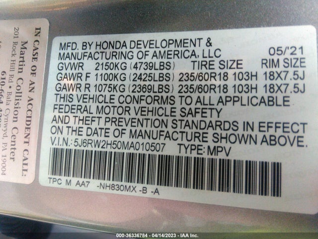 Honda CR-V EX 2021 5J6RW2H50MA010507 Image 10