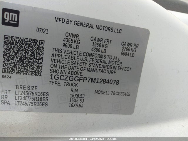 2021 CHEVROLET EXPRESS CARGO VAN VIN: 1GCZGGFP7M1284078